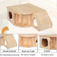 PawHut Casetta Gioco per Roditori e Piccoli Animali in Legno di Abete Naturale, Accessorio per Gabbie, 60x37x19.7cm(m-8)
