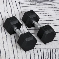HOMCOM hexagon dumbbells set van 2 gietijzeren dumbbells handvat gekartelde dumbbell set dumbbell set gewichten metaal rubber zwart 2 x 8 KG(m-10)