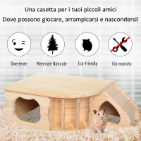 PawHut Casetta Gioco per Roditori e Piccoli Animali in Legno di Abete Naturale, Accessorio per Gabbie, 60x37x19.7cm(m-6)