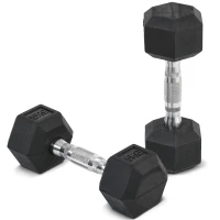 HOMCOM hexagon dumbbells set van 2 gietijzeren dumbbells handvat gekartelde dumbbell set dumbbell set gewichten metaal rubber zwart 2 x 5 KG(m-11)