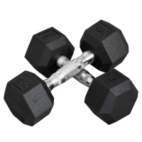 HOMCOM hexagon dumbbells set van 2 gietijzeren dumbbells handvat gekartelde dumbbell set dumbbell set gewichten metaal rubber zwart 2 x 5 KG(m-1)