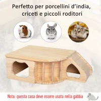 PawHut Casetta Gioco per Roditori e Piccoli Animali in Legno di Abete Naturale, Accessorio per Gabbie, 60x37x19.7cm(m-7)