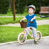 HOMCOM 12 Inch Kids Balance Bike Toddler No Pedal Training Bicycle with Rubber Tires Adjustable Handlebar Basket Bell for 3-6 Year Old Boys Girls, Pink(m-2)
