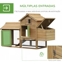 PawHut Galinheiro de Madeira de Abeto para Exterior Gaiola para 2-3 Galinhas com Cercado de Arame Teto Abatível Caixa Ninho Bandeja Removível e Rampa 150,5x54x87cm Natural(m-5)