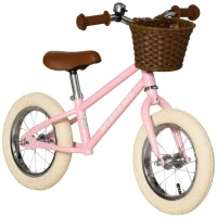HOMCOM 12 Inch Kids Balance Bike Toddler No Pedal Training Bicycle with Rubber Tires Adjustable Handlebar Basket Bell for 3-6 Year Old Boys Girls, Pink(m-1)
