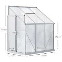 Outsunny 6 X 4ft Walk-In Lean to Greenhouse Garden Heavy Duty Aluminium Polycarbonate with Roof Vent for Plants Herbs Vegetables, Silver(m-3)