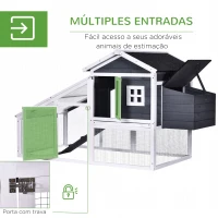 PawHut Galinheiro Exterior de Madeira Gaiola para Galinhas de 2 Níveis com Ninho Zona Aberta Teto Asfáltico Bandeja Removível e Rampa 175,4x95,5x100cm Cinza(m-4)