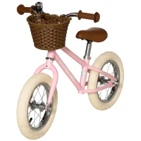 HOMCOM 12 Inch Kids Balance Bike Toddler No Pedal Training Bicycle with Rubber Tires Adjustable Handlebar Basket Bell for 3-6 Year Old Boys Girls, Pink(m-11)