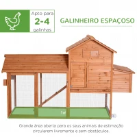 PawHut Galinheiro de Madeira Exterior Gaiola para Galinhas Animais Pequenos com Teto Abatível Caixa Ninho Bandeja Rampa 2 Rodas e 2 Poleiros 213x91x122 cm Madeira(m-4)