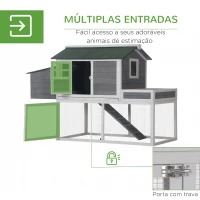 PawHut Galinheiro de madeira com ninho e curral bandeja removível rampa janela 160x80x110 cm cinza e branco(m-5)