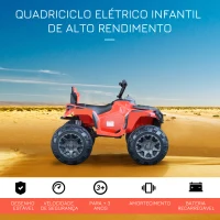 HOMCOM Quadriciclo Elétrico Infantil para Crianças de 3-6 Anos com Bateria 12V MP3 Rádio Luzes Carga Máxima 30kg 103.5x69,5x70cm Vermelho(m-4)