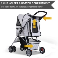 PawHut Carucior Pliabil pentru Caini 75×45×97 cm – Gri(m-7)