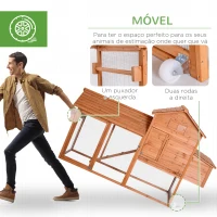 PawHut Galinheiro de Madeira Exterior Gaiola para Galinhas Animais Pequenos com Teto Abatível Caixa Ninho Bandeja Rampa 2 Rodas e 2 Poleiros 213x91x122 cm Madeira(m-6)