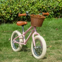 HOMCOM 12 Inch Kids Balance Bike Toddler No Pedal Training Bicycle with Rubber Tires Adjustable Handlebar Basket Bell for 3-6 Year Old Boys Girls, Pink(m-10)