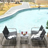 Outsunny Set Masă Bancă si 2 Scaune de Gradina din Metal si Textilen Neagra(m-12)