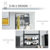 HOMCOM Coat Rack Stand Hall Tree Hallway Furniture with 18 Hooks 3-Tier Shoe Rack Metal Frame for Entryway Bedroom Living Room Black(m-4)