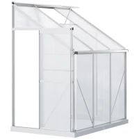 Outsunny 6 X 4ft Walk-In Lean to Greenhouse Garden Heavy Duty Aluminium Polycarbonate with Roof Vent for Plants Herbs Vegetables, Silver(m-1)