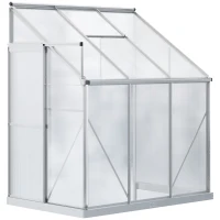 Outsunny 6 X 4ft Walk-In Lean to Greenhouse Garden Heavy Duty Aluminium Polycarbonate with Roof Vent for Plants Herbs Vegetables, Silver(m-11)