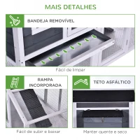 PawHut Galinheiro Exterior de Madeira Gaiola para Galinhas de 2 Níveis com Ninho Zona Aberta Teto Asfáltico Bandeja Removível e Rampa 175,4x95,5x100cm Cinza(m-6)