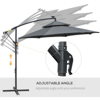 Outsunny 3(m) Cantilever Banana Parasol Hanging Umbrella with LED Solar lights, Crank, 8 Sturdy Ribs and Cross Base for Outdoor, Garden, Patio, Black(m-6)
