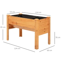 Outsunny 48.75''x23.5''x32'' Wooden Raised Garden Plant Stand Outdoor Tall Flower Bed Box with Hooks, Nature Wood Color(m-3)