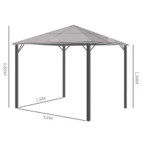 Outsunny 4 x 3(m) Garden Aluminium Gazebo Hardtop Roof Canopy Marquee Party Tent Patio Outdoor Shelter with Mesh Curtains & Side Walls - Grey(m-3)