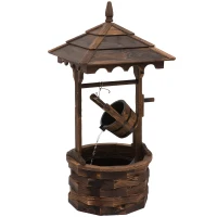 Outsunny Wooden Garden Wishing Well Fountain Barrel Waterfall Rustic Wood with Pump Garden Décor Ornament(m-1)