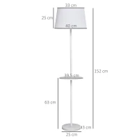HOMCOM Lampada da Terra con Mensola e Design Moderno per Camera da Letto o Soggiorno Bianca, 40x40x152cm(m-3)