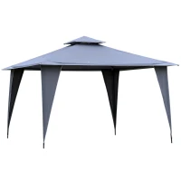 Outsunny 3.5x3.5m Side-Less Outdoor Canopy Tent Gazebo w/ 2-Tier Roof Steel Frame Garden Party Gathering Shelter Grey(m-1)