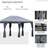 Outsunny Gartenpavillon Pavillon Gartenzelt Festzelt Partyzelt mit 6 x Seitenwand Metall + Polyester Grau 4 x 3 x 2,85 m(m-7)