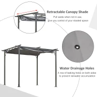 Outsunny 3x3 (m) Metal Pergola Gazebo Awning Retractable Canopy Outdoor Garden Sun Shade Shelter Marquee Party BBQ Grey(m-4)
