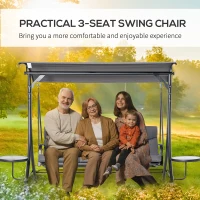 Outsunny 3 Seater Garden Swing Chair with Adjustable Canopy, Cushion and Coffee Tables for Outdoor Patio Garden Grey(m-7)