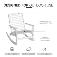 Outsunny Patio Rocking Chair Non-slip Porch Rocker for Balcony Garden Terrace Bamboo Plywood White(m-5)