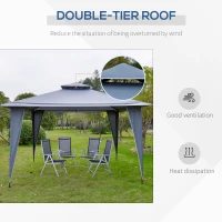 Outsunny 3.5x3.5m Side-Less Outdoor Canopy Tent Gazebo w/ 2-Tier Roof Steel Frame Garden Party Gathering Shelter Grey(m-6)
