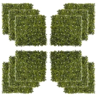Outsunny 12PCS Artificial Boxwood Wall Panels 50cm x 50cm Grass Privacy Fence Screen Faux Hedge Greenery Backdrop Encrypted Milan Grass with White Flowers for Home Garden Backyard Balcony(m-1)