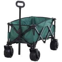 Outsunny Outdoor Pull Along Cart Folding Cargo Wagon Trailer Trolley  for Beach Garden Use with Telescopic Handle, Anti-Slip Wheel - Green(m-1)