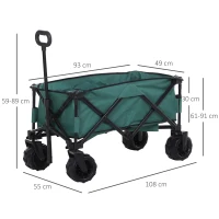 Outsunny Outdoor Pull Along Cart Folding Cargo Wagon Trailer Trolley  for Beach Garden Use with Telescopic Handle, Anti-Slip Wheel - Green(m-3)