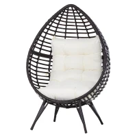 Outsunny Outdoor Indoor Wicker Teardrop Chair with Cushion Rattan Lounger(m-1)