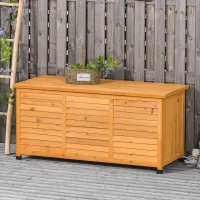 Outsunny Garden Wooden Storage Container Box Multipurpose Outdoor Patio Furniture w/ Chains for Outdoor Garden Tools and Pool Toys, Yellow(m-10)