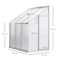 Outsunny 6 x 4ft Lean to Wall Polycarbonate Greenhouse Aluminium Walk-in Garden Greenhouse with Adjustable Roof Vent, Rain Gutter and Sliding Door, Clear(m-3)