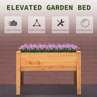 Outsunny 48.75''x23.5''x32'' Wooden Raised Garden Plant Stand Outdoor Tall Flower Bed Box with Hooks, Nature Wood Color(m-4)