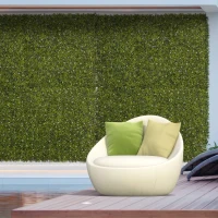Outsunny 12PCS Artificial Boxwood Wall Panels 50cm x 50cm Grass Privacy Fence Screen Faux Hedge Greenery Backdrop Encrypted Milan Grass with White Flowers for Home Garden Backyard Balcony(m-2)