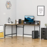HOMCOM L Shape Computer Desk with Large Tabletop, Industrial Corner Desk for Small Space, Home, Office, Study, Rustic Brown(m-9)