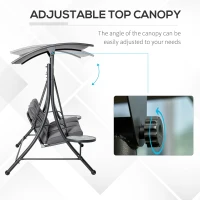 Outsunny 3 Seater Garden Swing Chair with Adjustable Canopy, Cushion and Coffee Tables for Outdoor Patio Garden Grey(m-4)