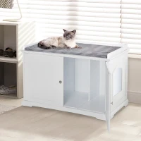 PawHut 95.3 x 54 x 63 cm Wooden Covered Mess Free Cat Litter Box End Table Hideaway Cabinet with Storage for Accessories, White(m-10)
