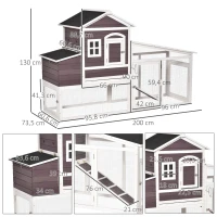 PawHut 200cm Deluxe Chicken Coop Small Animal Rabbit Habitat Hen House with Outdoor Run Resting Nesting Box Removable Tray Waterproof Asphalt Roof Lockable Door(m-3)