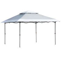 Outsunny 3.5 x 3.5m Garden Pop Up Gazebo Party Tent Canopy with Double Roof, 3-Level Adjustable Height and Roller Bag,  Light Grey & White(m-1)