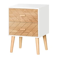 HOMCOM Dulapior in Lemn 2 Sertare Stil Nordic, Alb si Lemn, 40x30x55,5cm(m-1)
