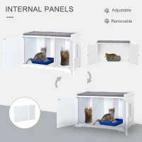 PawHut 95.3 x 54 x 63 cm Wooden Covered Mess Free Cat Litter Box End Table Hideaway Cabinet with Storage for Accessories, White(m-5)