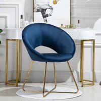 HOMCOM Modern Accent Chair Velvet Upholstered Mid-Century Leisure Lounge Armchair with Golden Base for Living room Bedroom Dinning Room Blue(m-2)